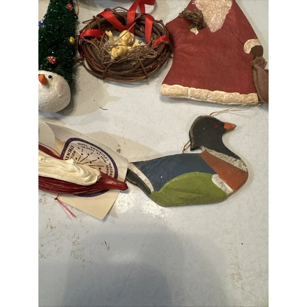 Vintage lot 9 Mixed Christmas Tree Ornaments Mouse Bird Nest Santa Sheep Kitschy